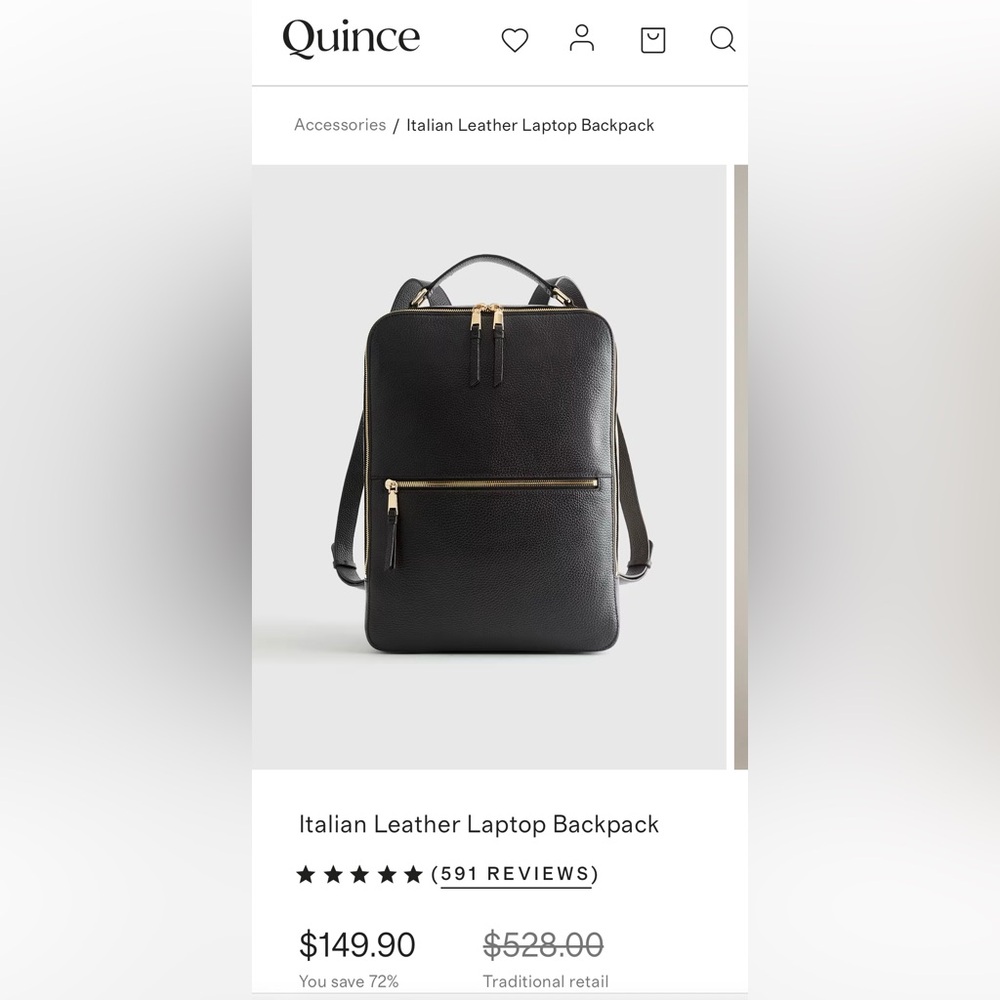 Quince Italian Leather Laptop Backpack Black